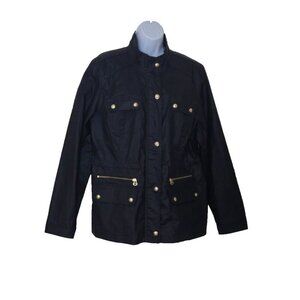 Tommy Hilfiger Women's Navy Blue Utility Zip Snap Coated Rain Jacket size XL